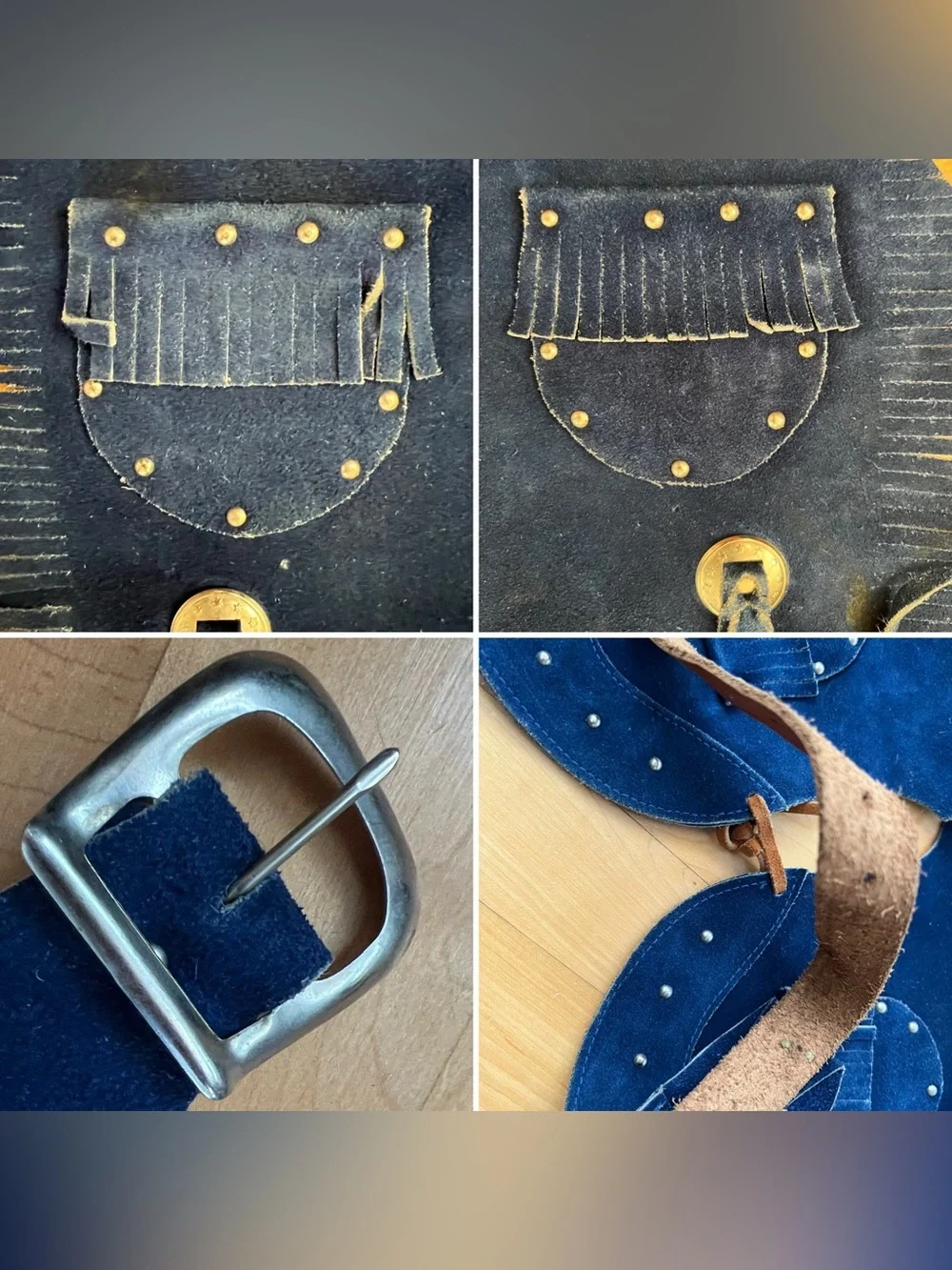 🤠2T-3T Vtg 70s Sears Blue Suede Kids Cowboy Costume Set Vest Chaps Ranchtone Hat